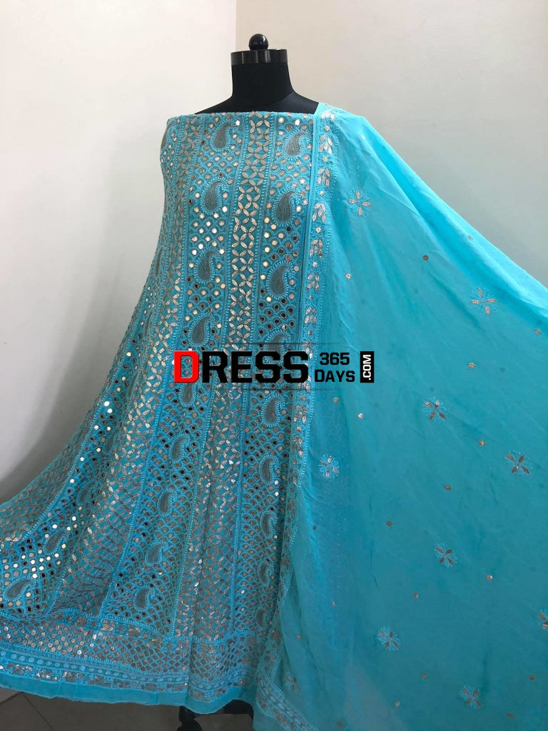 Ferozi Mirror & Gota Patti Chikankari Anarkali Suit