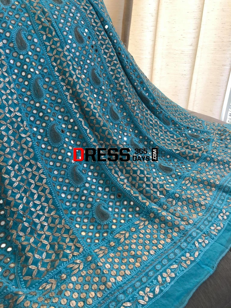 Ferozi Mirror & Gota Patti Chikankari Anarkali Suit