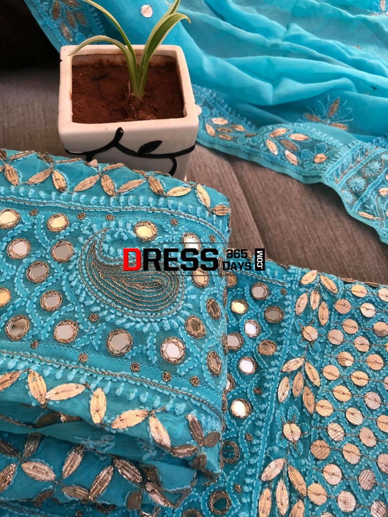 Ferozi Mirror & Gota Patti Chikankari Anarkali Suit