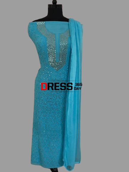 Ferozi Mukaish and Chikankari Suit - Dress365days