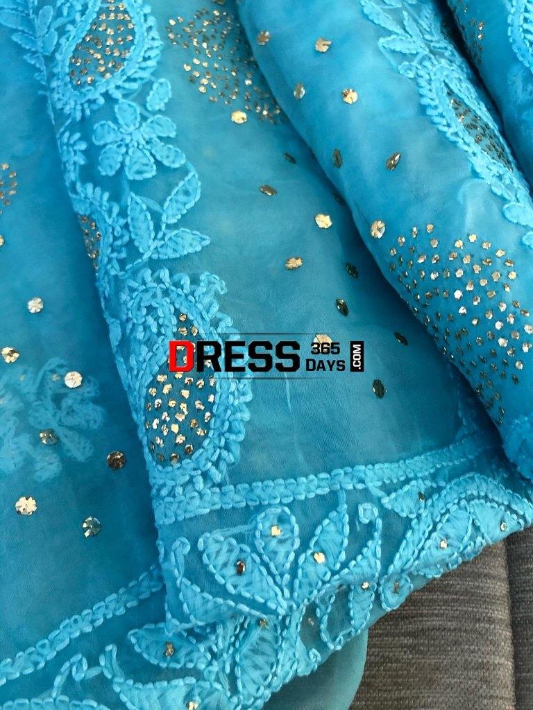 Ferozi Organza Chikankari Mukaish Suit Suits