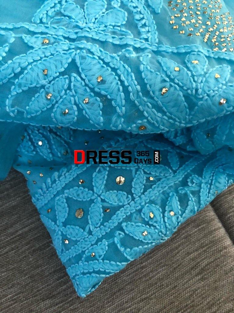 Ferozi Organza Chikankari Mukaish Suit Suits