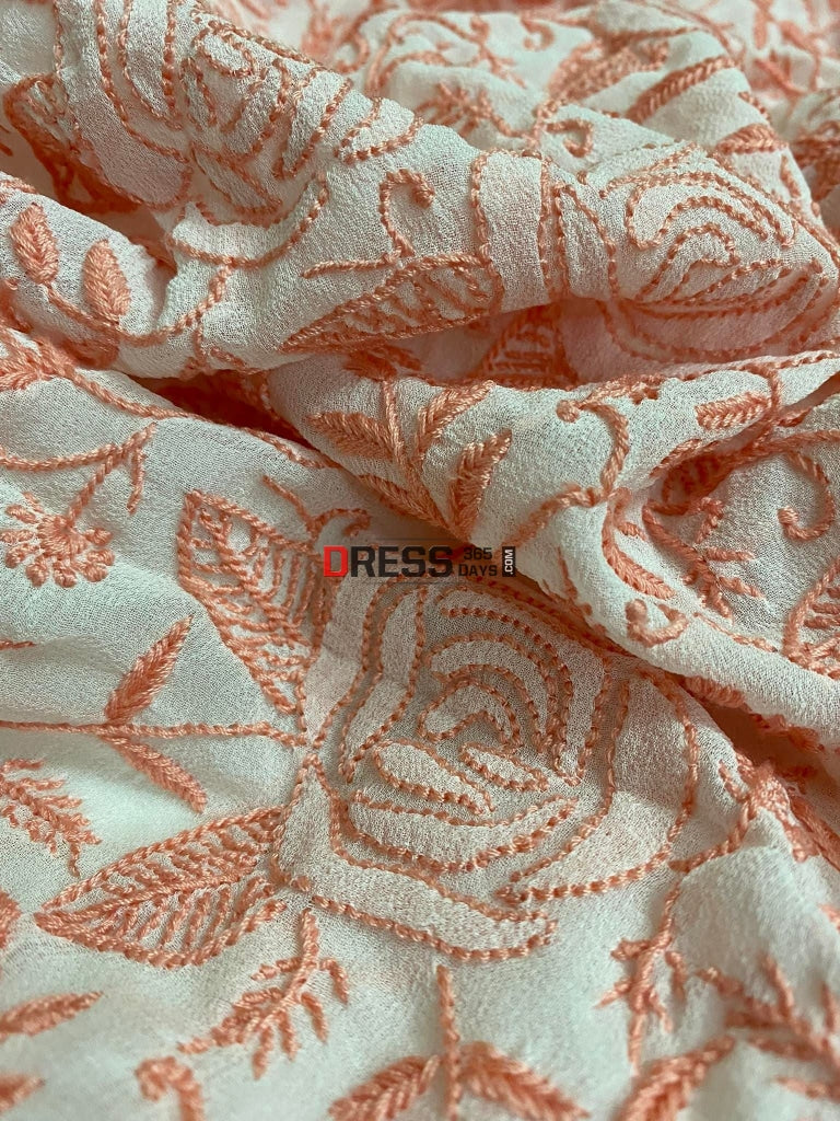 Fine Chikankari Ivory Peach Kurta Dupatta Set Suits