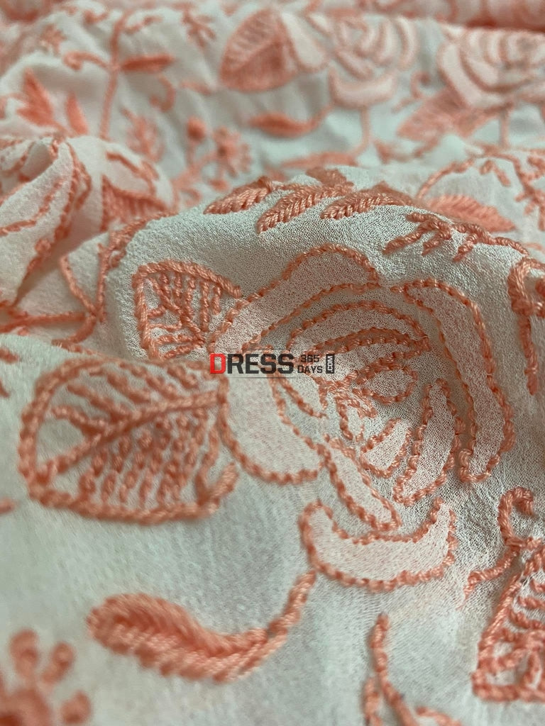 Fine Chikankari Ivory Peach Kurta Dupatta Set Suits