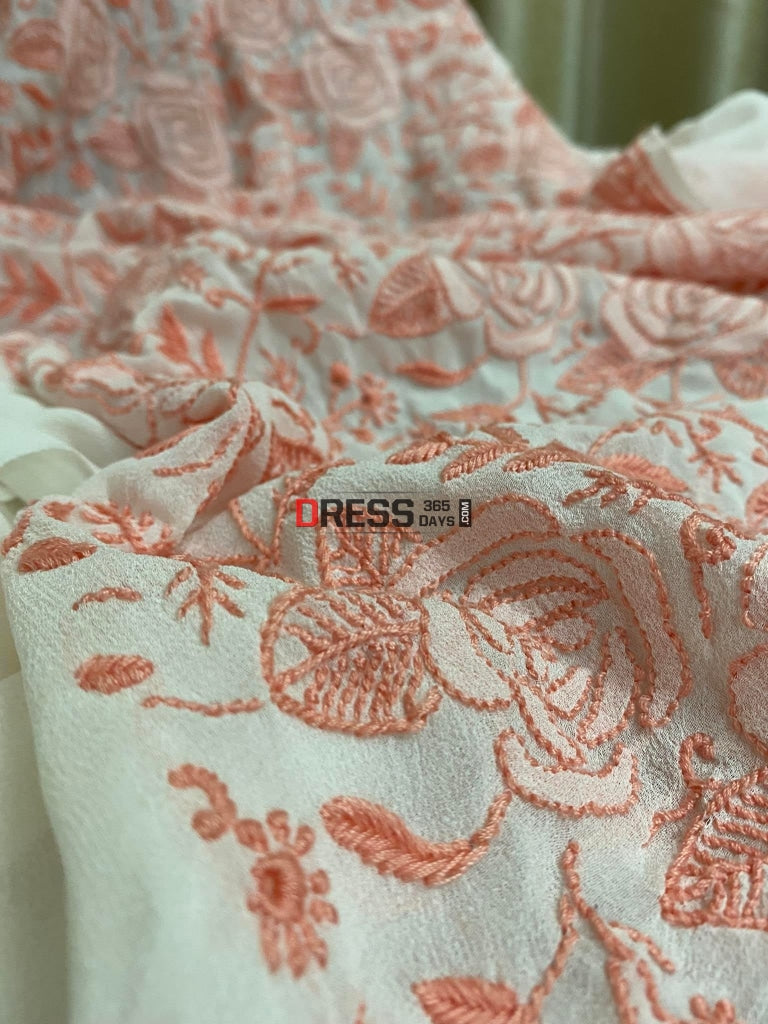 Fine Chikankari Ivory Peach Kurta Dupatta Set Suits