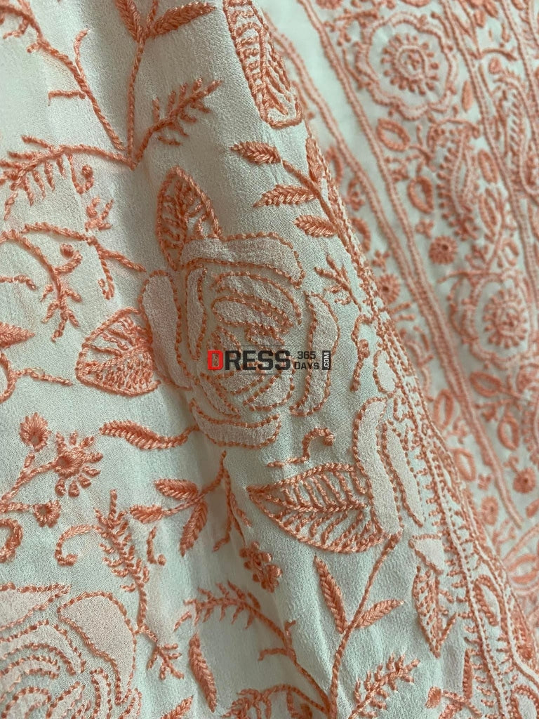 Fine Chikankari Ivory Peach Kurta Dupatta Set Suits