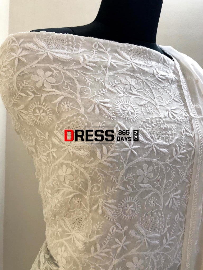 Fine Lucknowi Chikankari & Hand Jaali Work Suit Suits