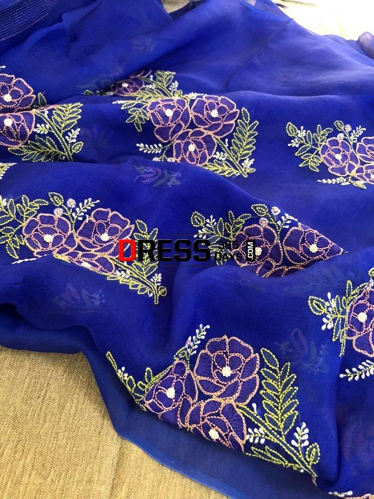 Fine Organza Multicolour Chikankari Suit Suits