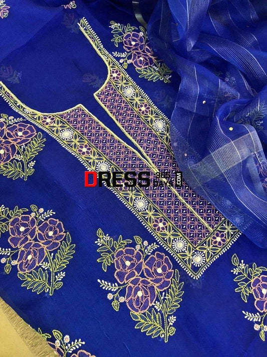 Fine Organza Multicolour Chikankari Suit Suits