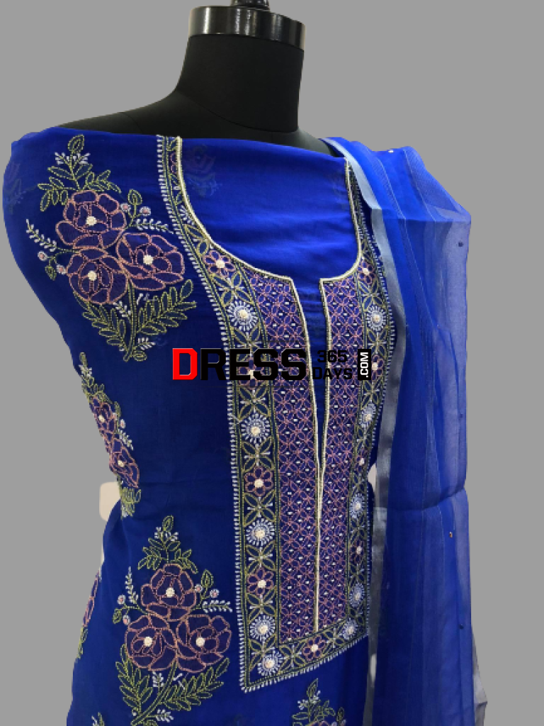 Fine Organza Multicolour Chikankari Suit Suits