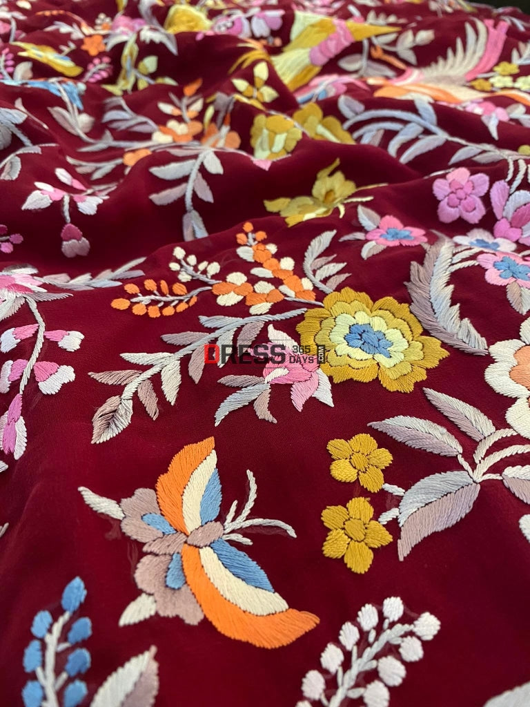 Fine Parsi Gara Multicolour Embroidery Saree