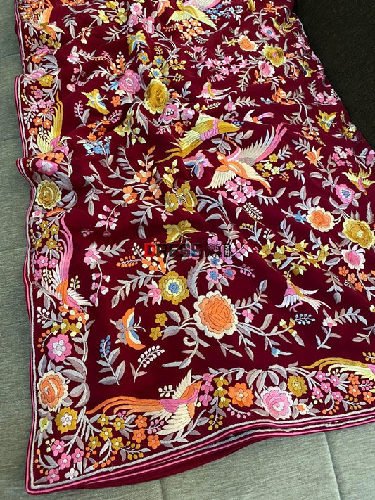 Fine Parsi Gara Multicolour Embroidery Saree