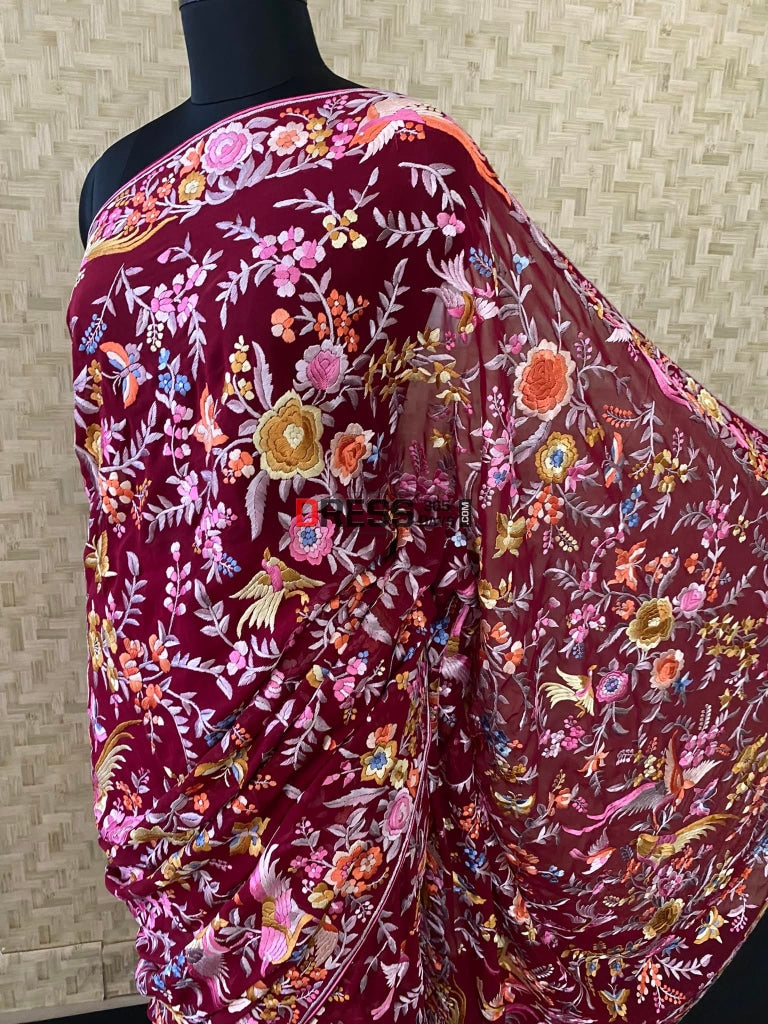 Fine Parsi Gara Multicolour Embroidery Saree