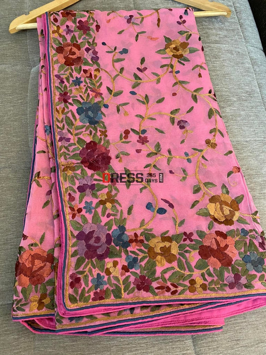 Floral Design Pink Parsi Gara Dupatta