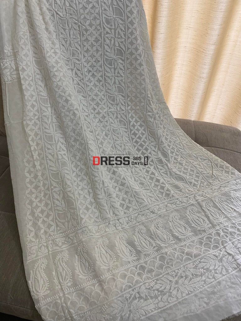 Front And Back Lakhnavi Suit With Embroidered Dupatta Chikankari Suits