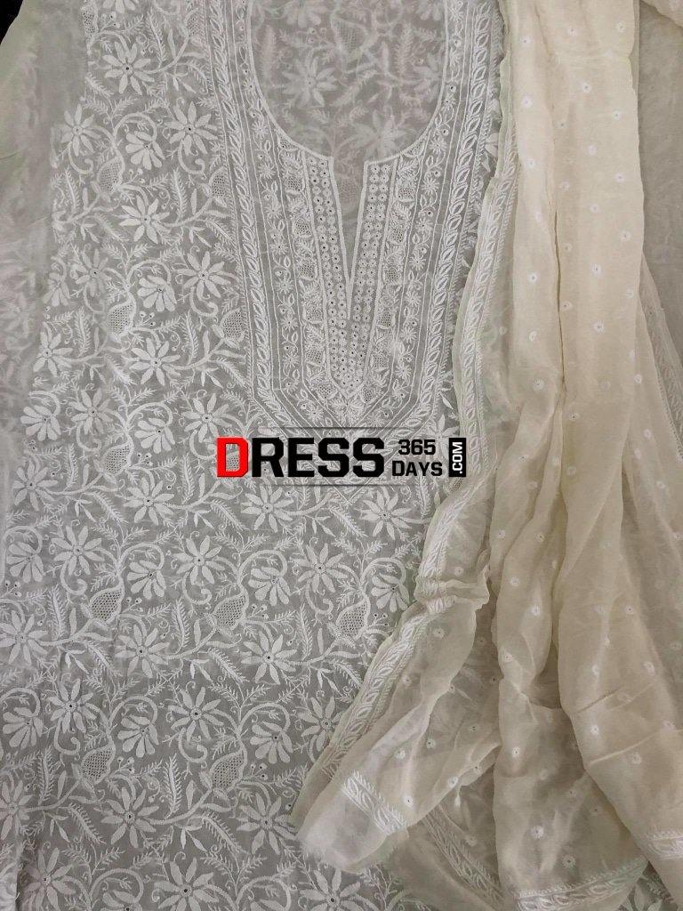 Front Back Hand Embroidered Chikankari Suit Suits