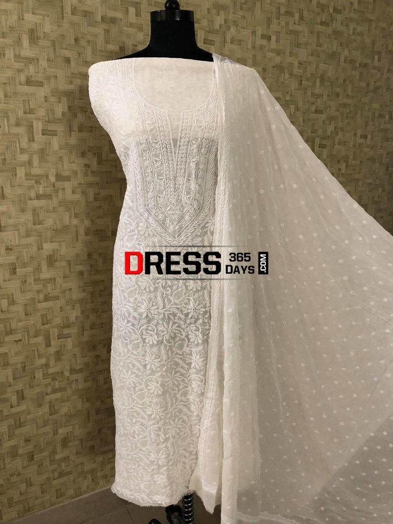 Front Back Hand Embroidered Chikankari Suit Suits