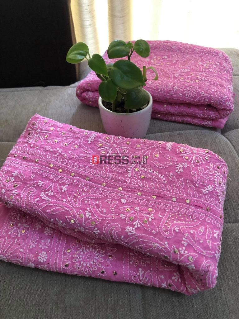 Fuschia Hand Crafted Mukaish Chikankari Lehenga Set