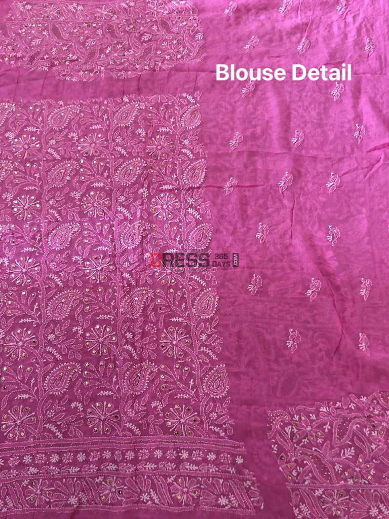 Fuschia Hand Crafted Mukaish Chikankari Lehenga Set