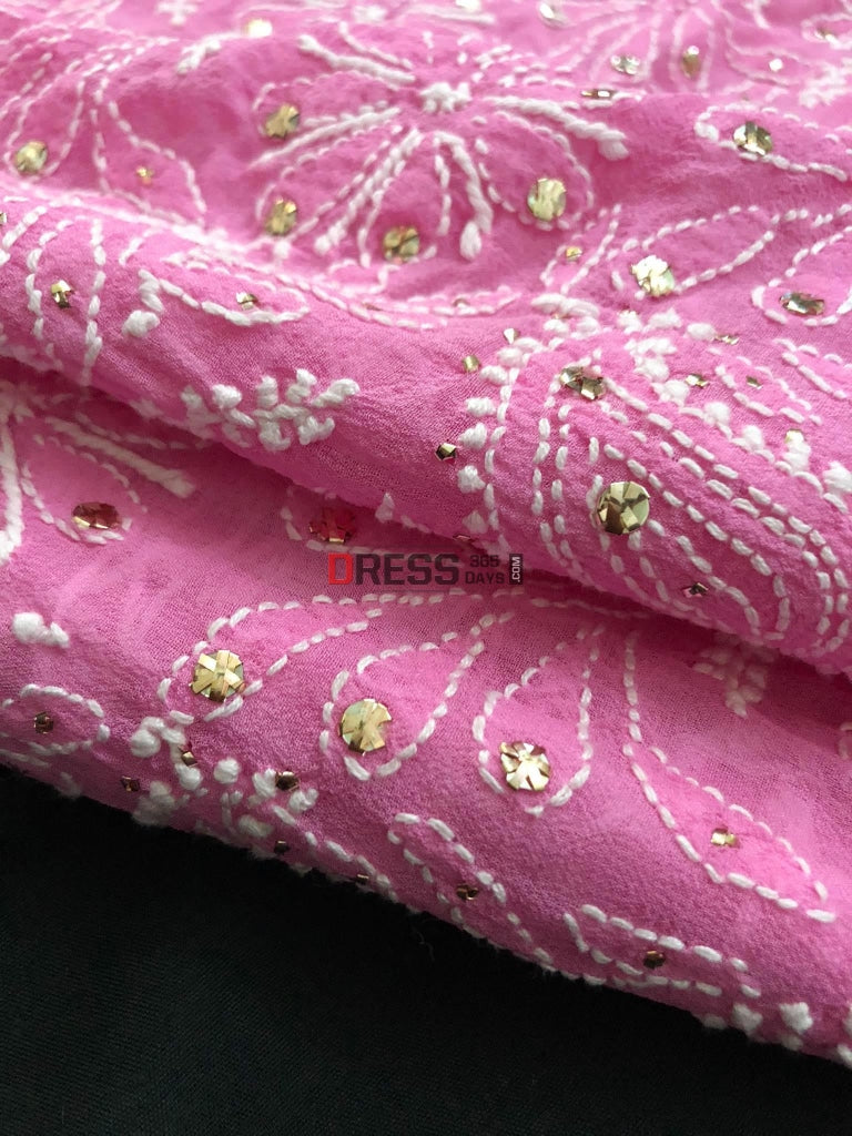 Fuschia Hand Crafted Mukaish Chikankari Lehenga Set