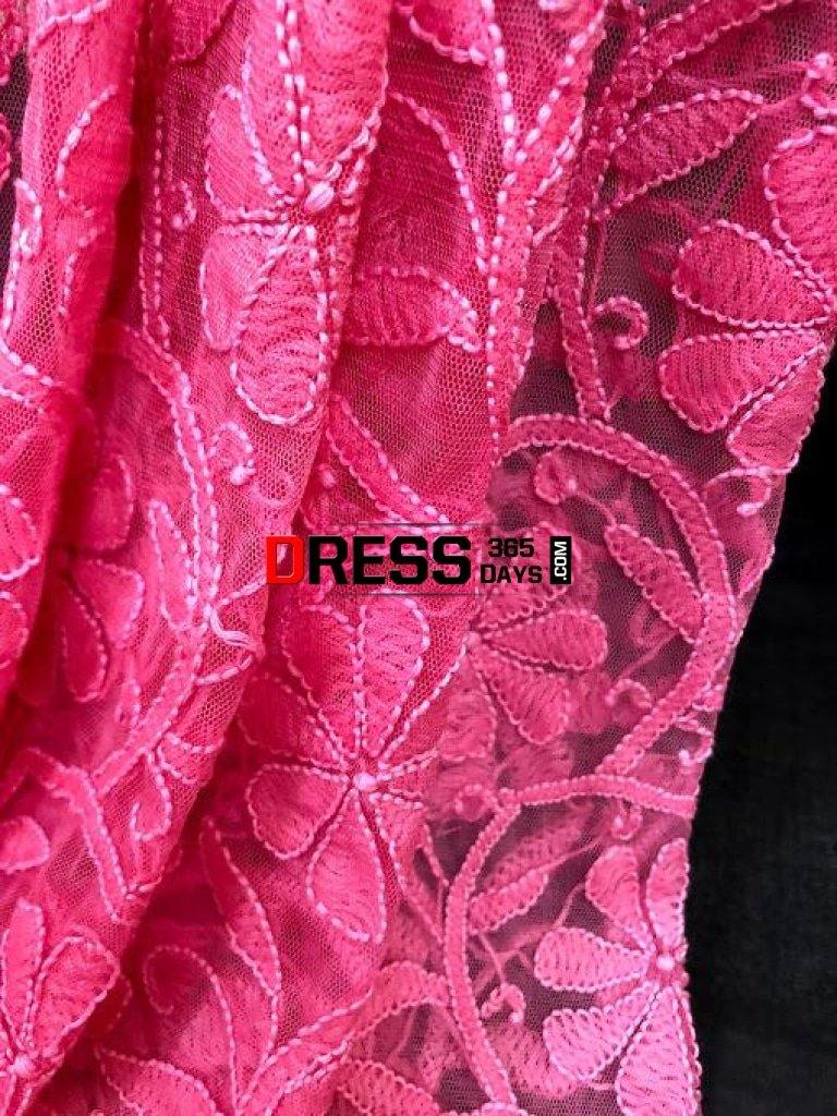 Fuschia Net Chikankari Dupatta