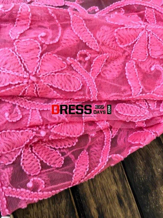 Fuschia Net Chikankari Dupatta