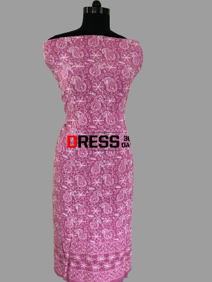 Fuschia Pure Georgette Mukaish Lucknowi Suit - Dress365days