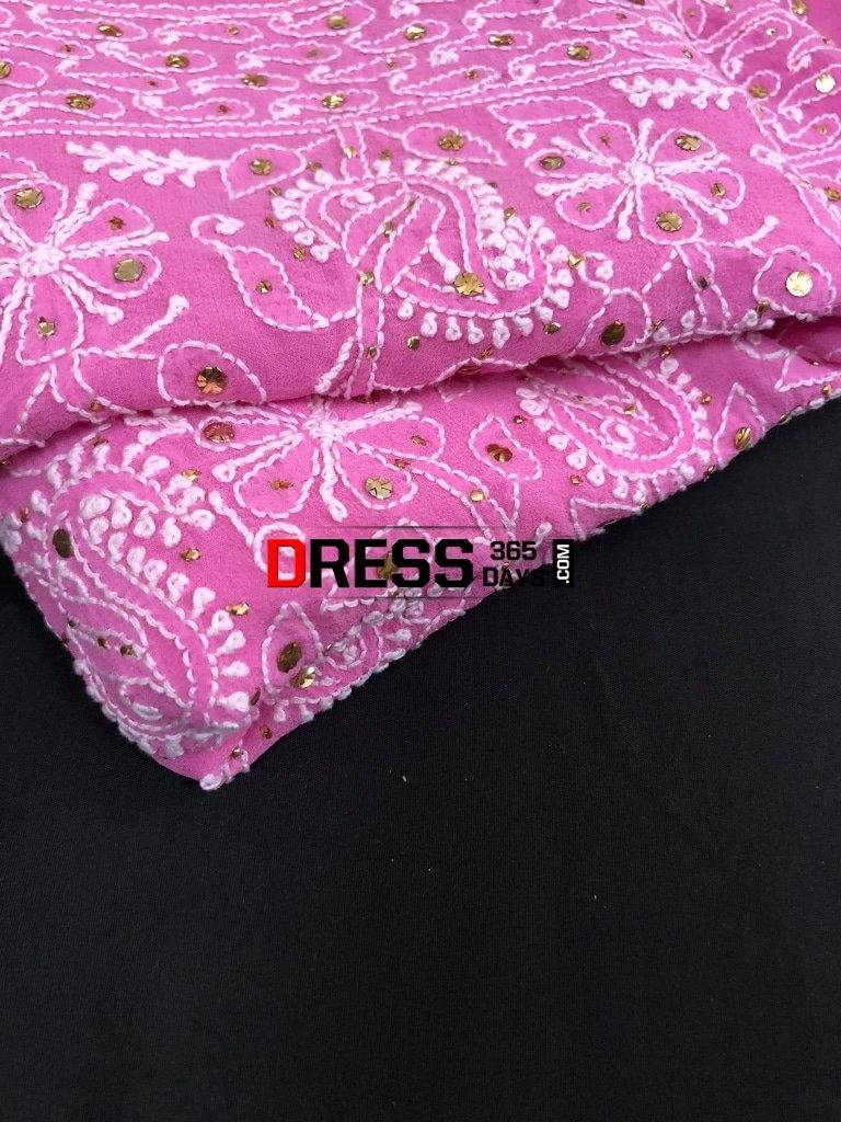Fuschia Pure Georgette Mukaish Lucknowi Suit Chikankari Suits