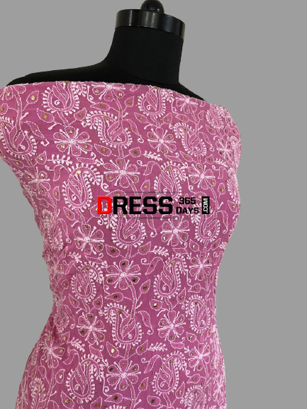 Fuschia Pure Georgette Mukaish Lucknowi Suit - Dress365days