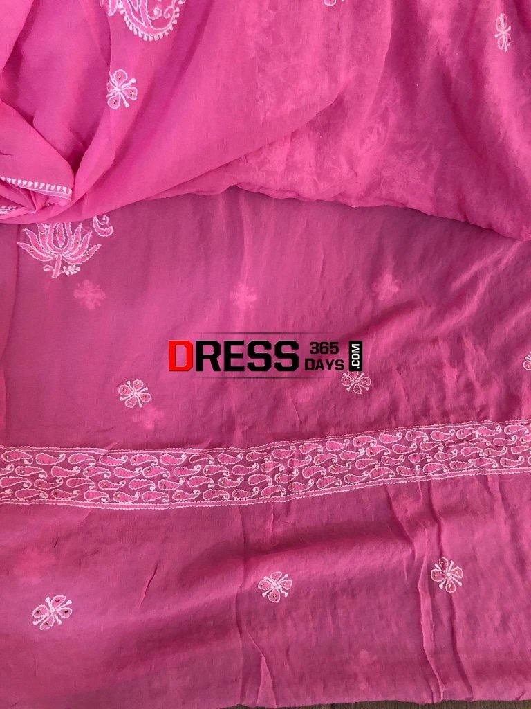 Fuschia Pure Georgette Mukaish Lucknowi Suit Chikankari Suits