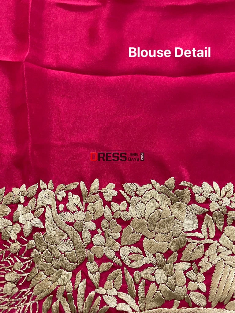 Gold And Red Parsi Gara Pure Crepe Saree
