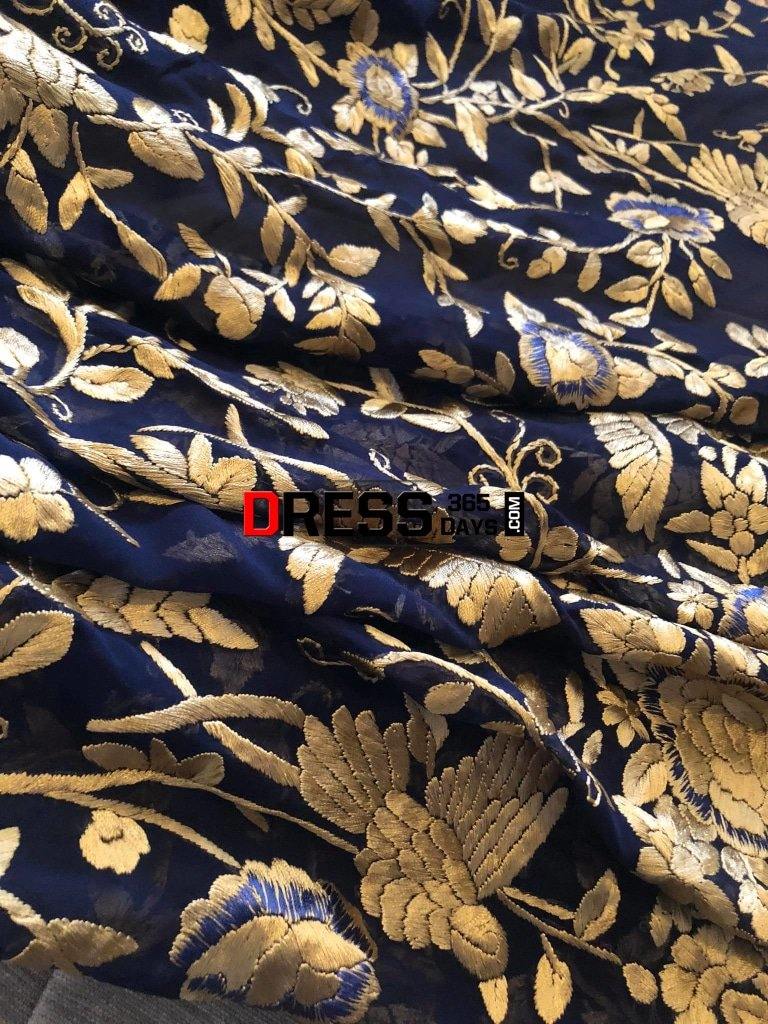 Gold Parsi Gara Hand Embroidered Dupatta