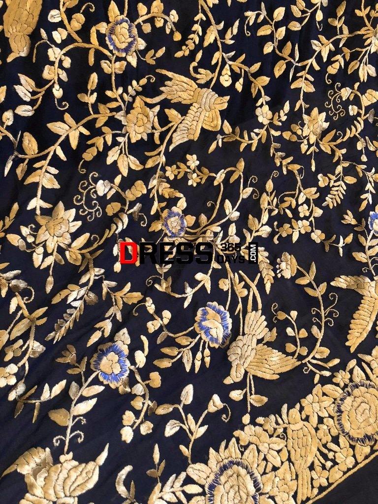 Gold Parsi Gara Hand Embroidered Dupatta