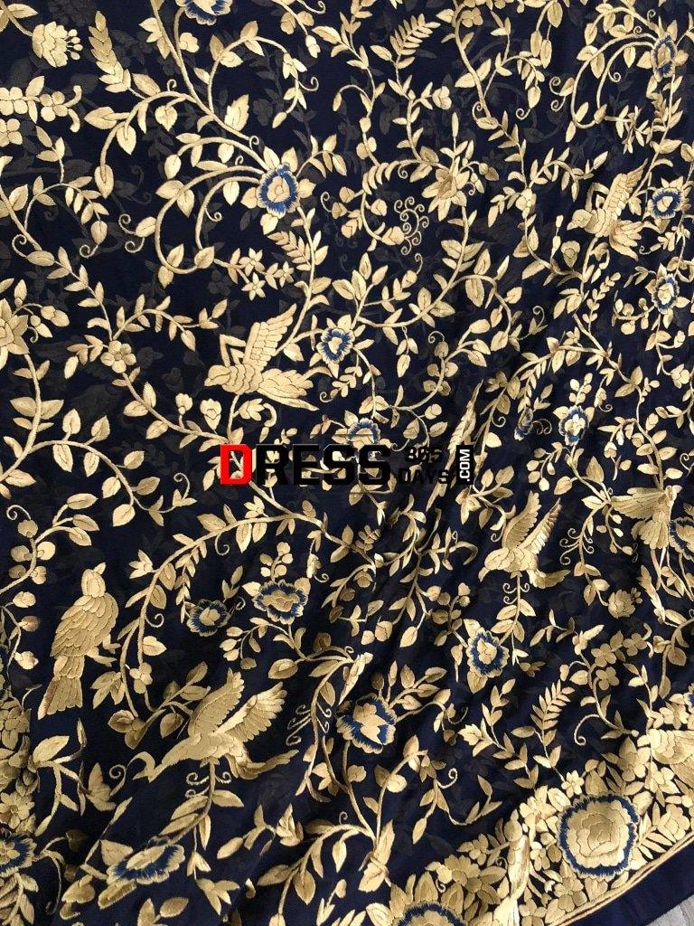 Gold Parsi Gara Hand Embroidered Dupatta (Ready To Ship)