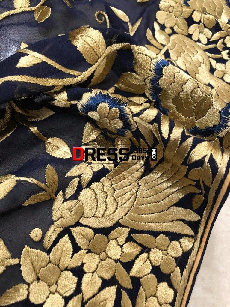 Gold Parsi Gara Hand Embroidered Dupatta (Ready To Ship)