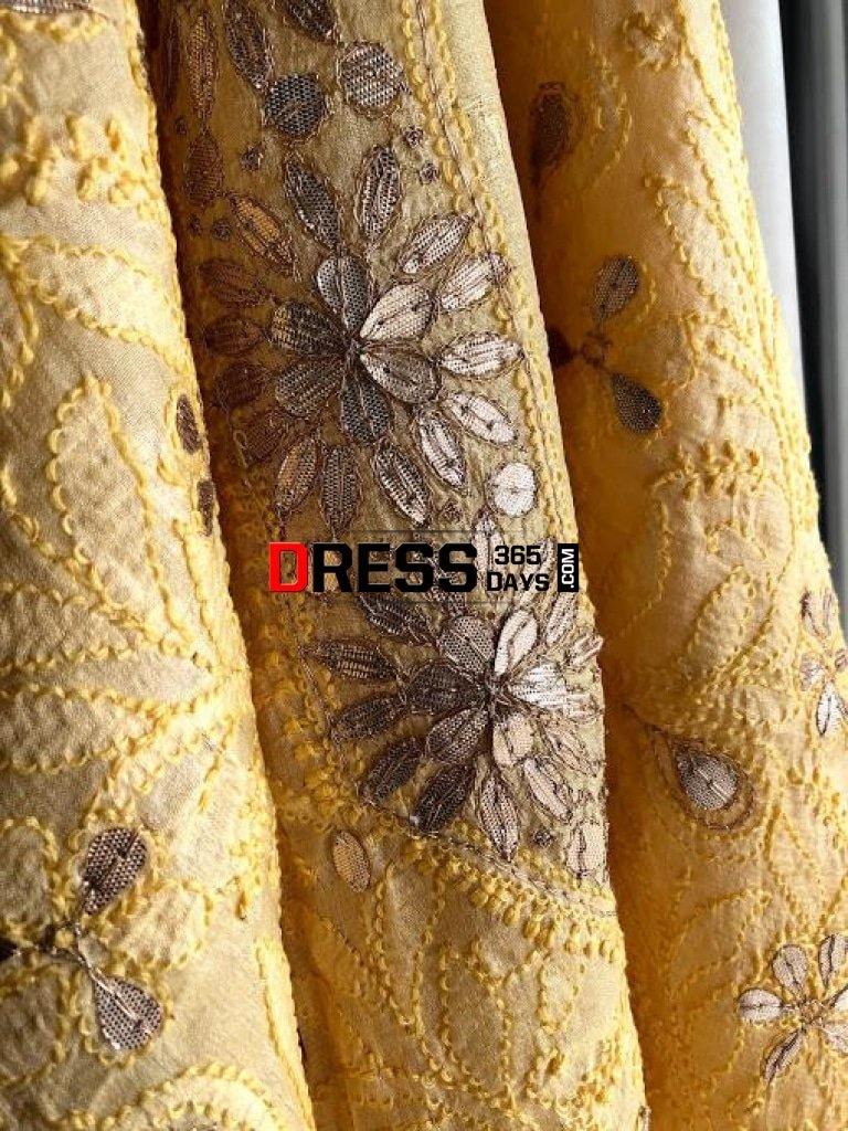 Golden Yellow Gota Patti Chikankari Kurti Fabric