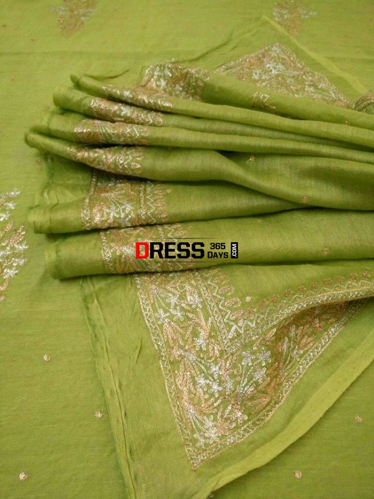 Green Aari Work Chanderi Suit Chikankari Suits