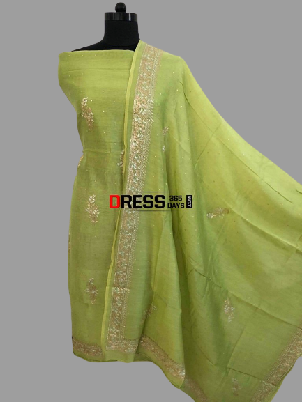 Green Aari Work Chanderi Suit
