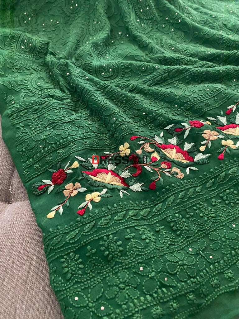 Green Chikankari Parsi Gara Daaman Suit Suits