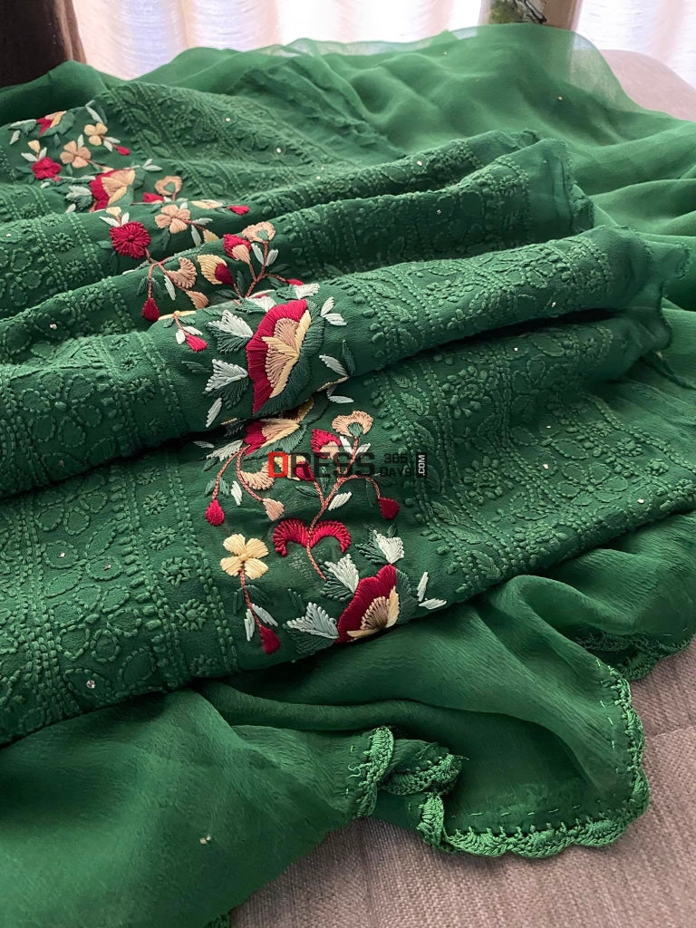 Green Chikankari Parsi Gara Daaman Suit Suits