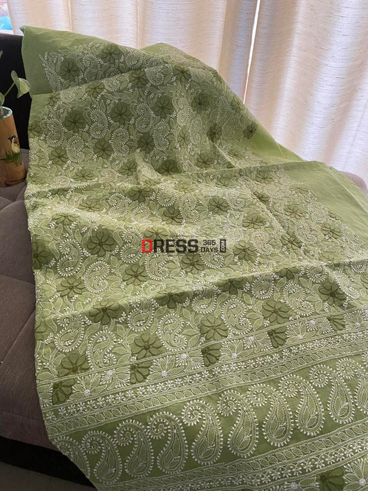 Green Cotton Chikankari Kurti Fabric (Kurti Only)
