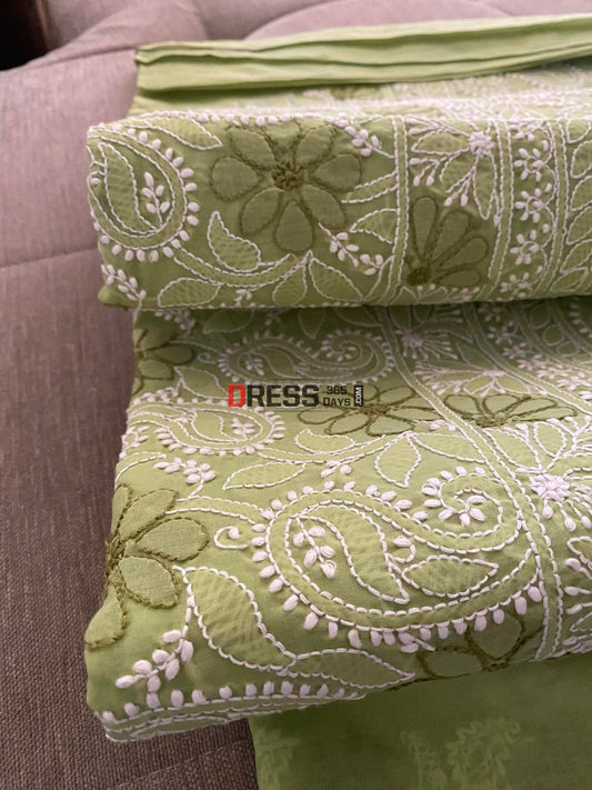 Green Cotton Chikankari Kurti Fabric (Kurti Only)
