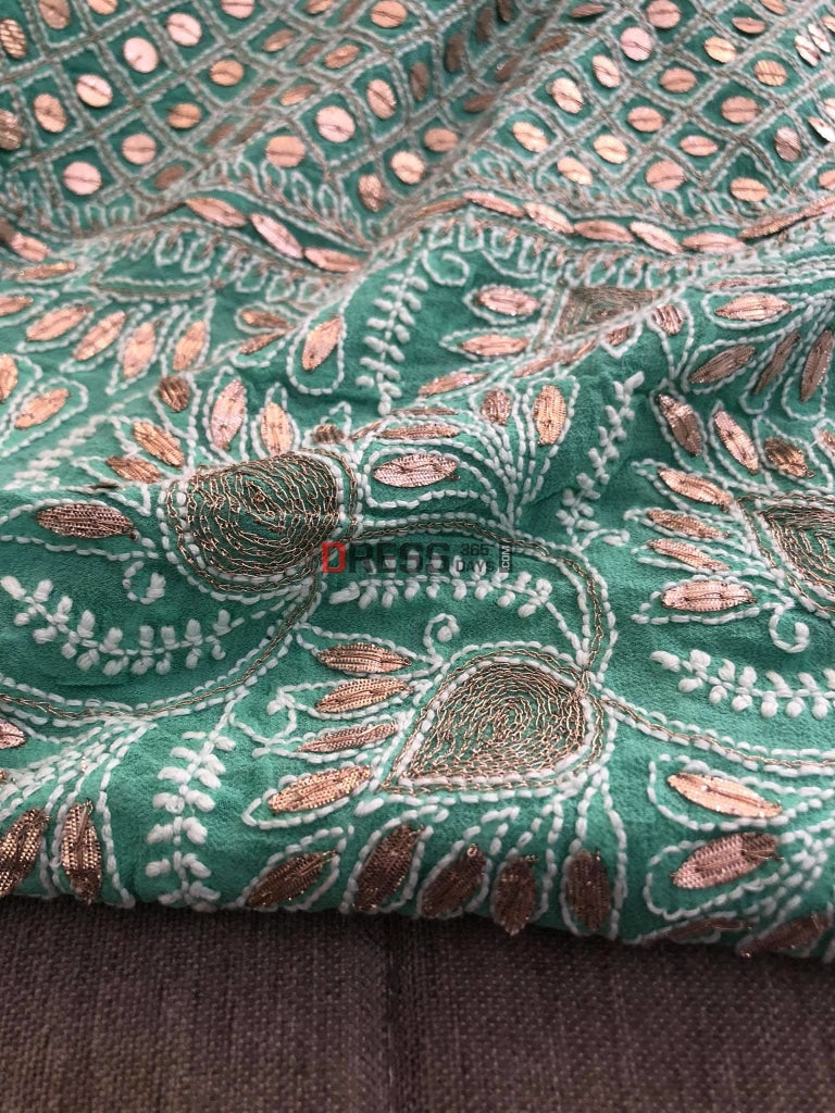 Green Gota Patti Chikanakri Lehenga Skirt (Only Skirt) Chikankari