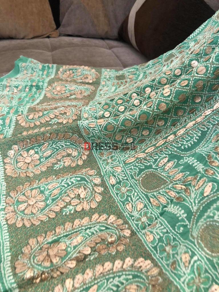 Green Gota Patti Chikanakri Lehenga Skirt (Only Skirt) Chikankari