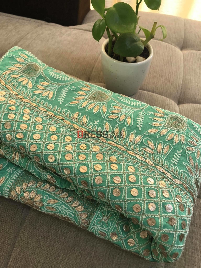 Green Gota Patti Chikanakri Lehenga Skirt (Only Skirt) Chikankari
