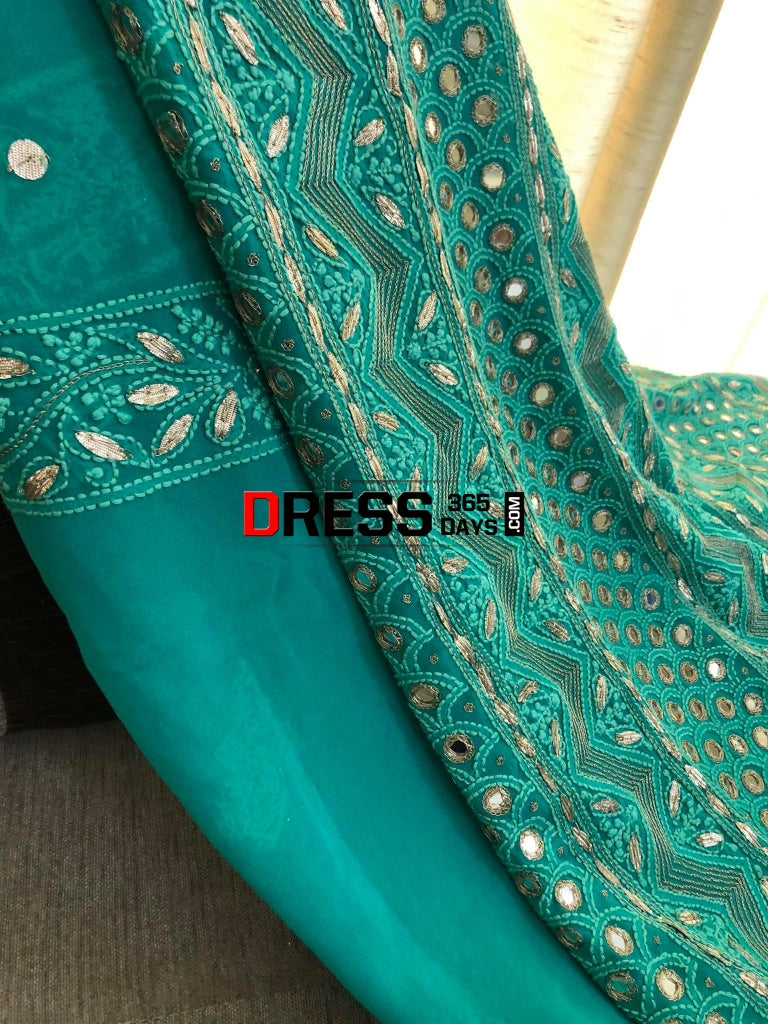 Green Mirror & Gota Patti Chikankari Suit Suits