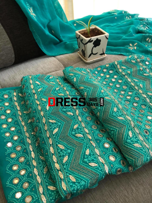 Green Mirror & Gota Patti Chikankari Suit Suits