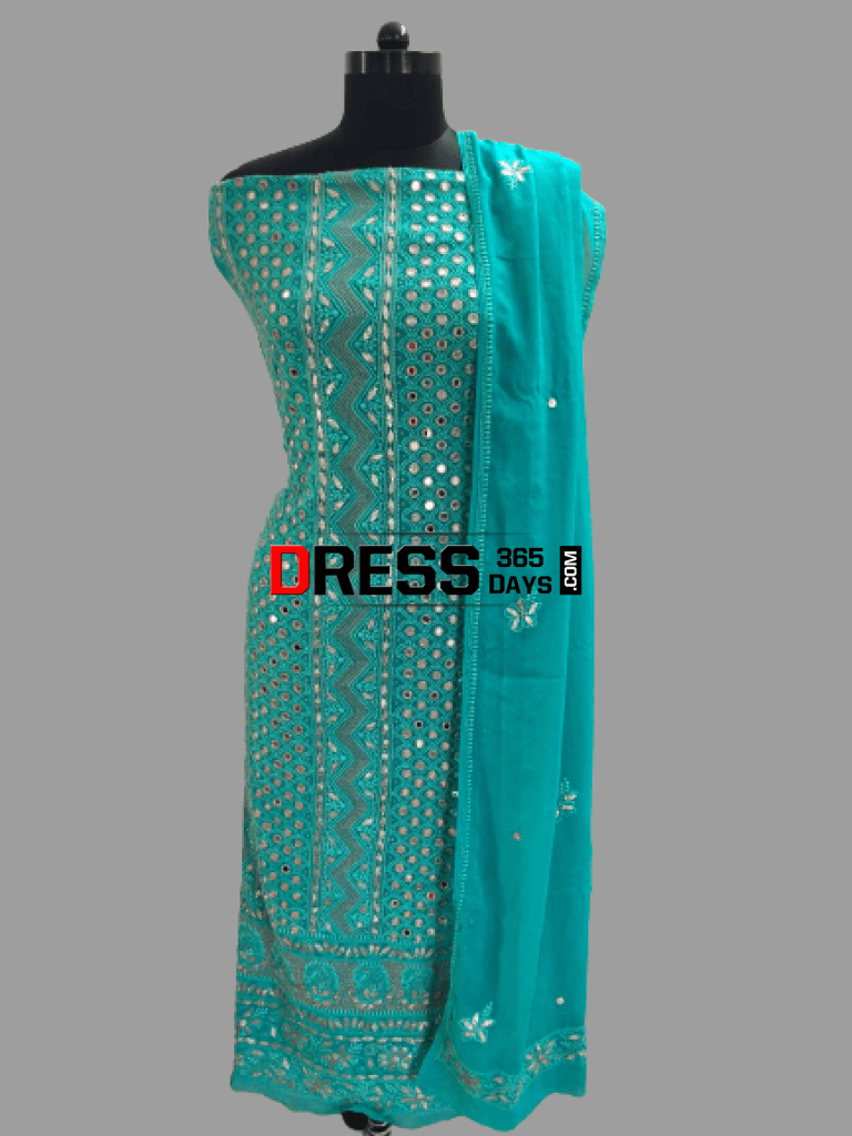 Green Mirror & Gota Patti Chikankari Suit Suits
