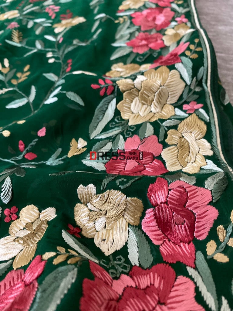 Green & Multicolour Parsi Gara Dupatta