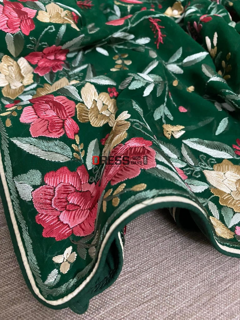 Green & Multicolour Parsi Gara Dupatta